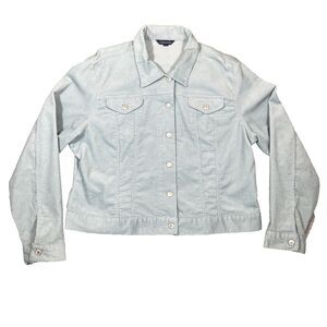 Lands' End Trucker Jacket Sz XL Corduroy  Pastel Robin Blue Cropped Summer Cute